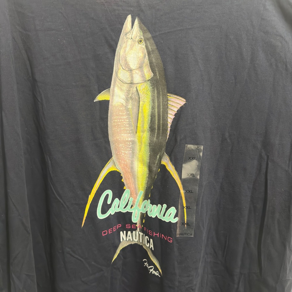 Nautica T-Shirt Men XXL Navy Blue Cotton California Deep Sea Fishing Tuna NWT